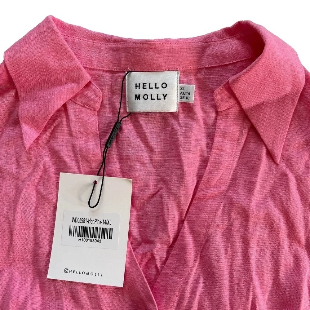 NWT Linen Hello Molly size XL STYLE ME YOUR WAY SHIRT DRESS PINK balloon - Picture 9 of 16